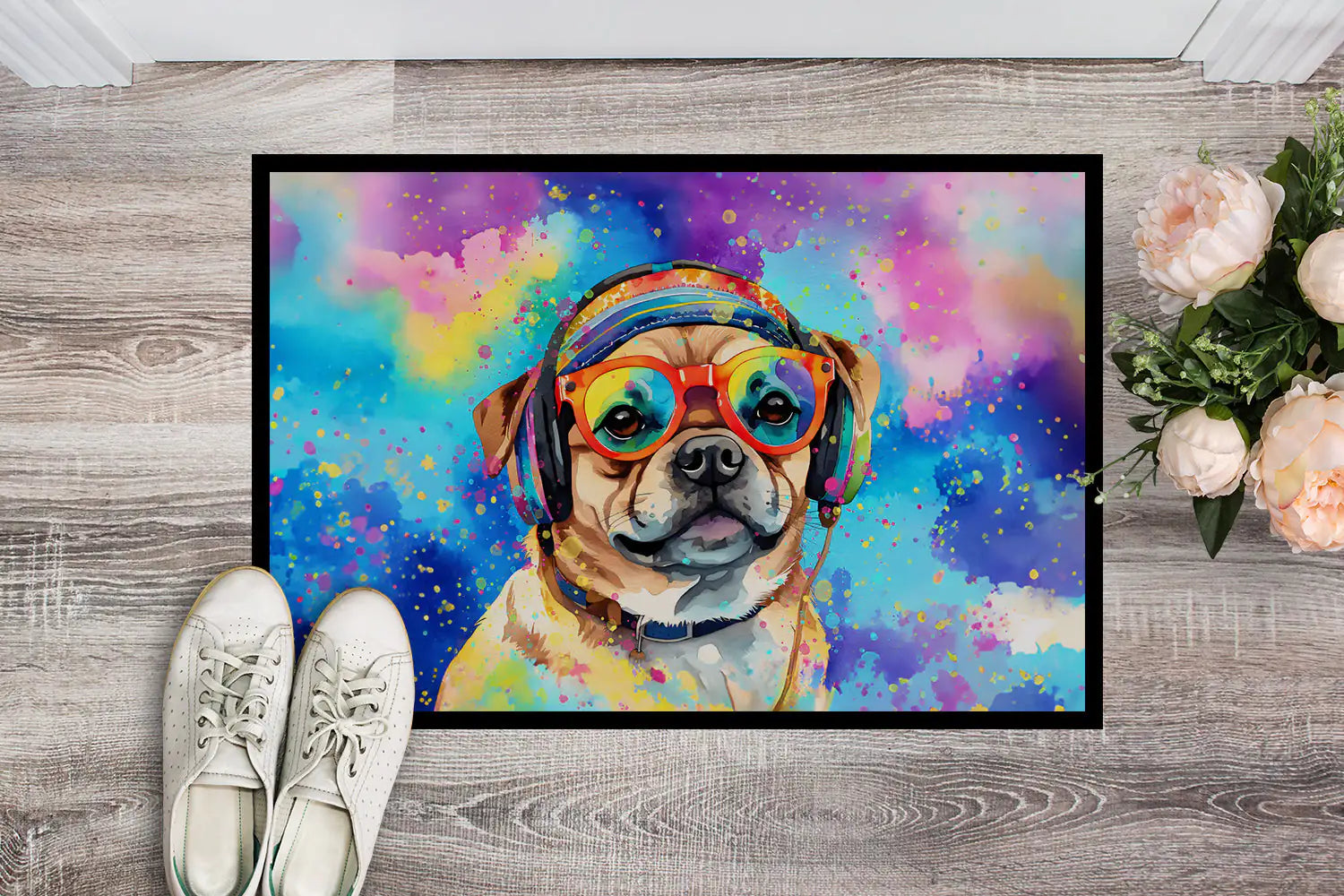 Pug Hippie Dawg Doormat – Stylish and Durable for Any Space